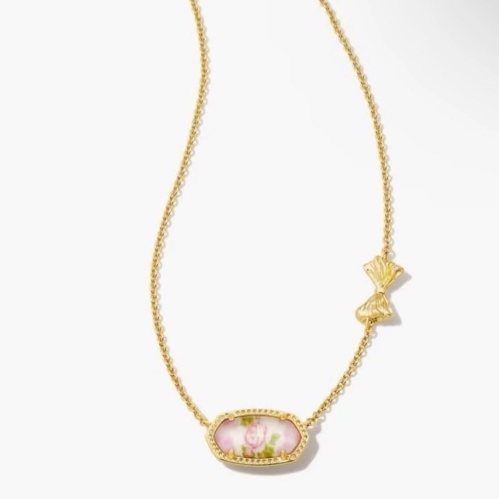 NEW Loveshackfancy X Kendra Scott Elisa Pink Bloom Floral Bow Necklace Heirloom